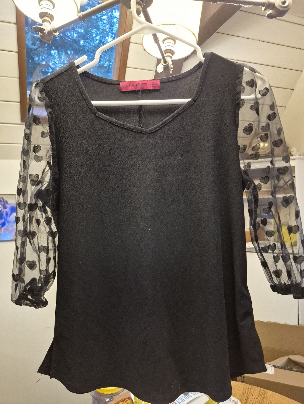Black Mesh Heart Sleeve Top Whimsigoth Y2K Fairy Grunge, Size P Small